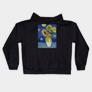 Starry Night Meets Sunflowers By Ricaso Kids Hoodie